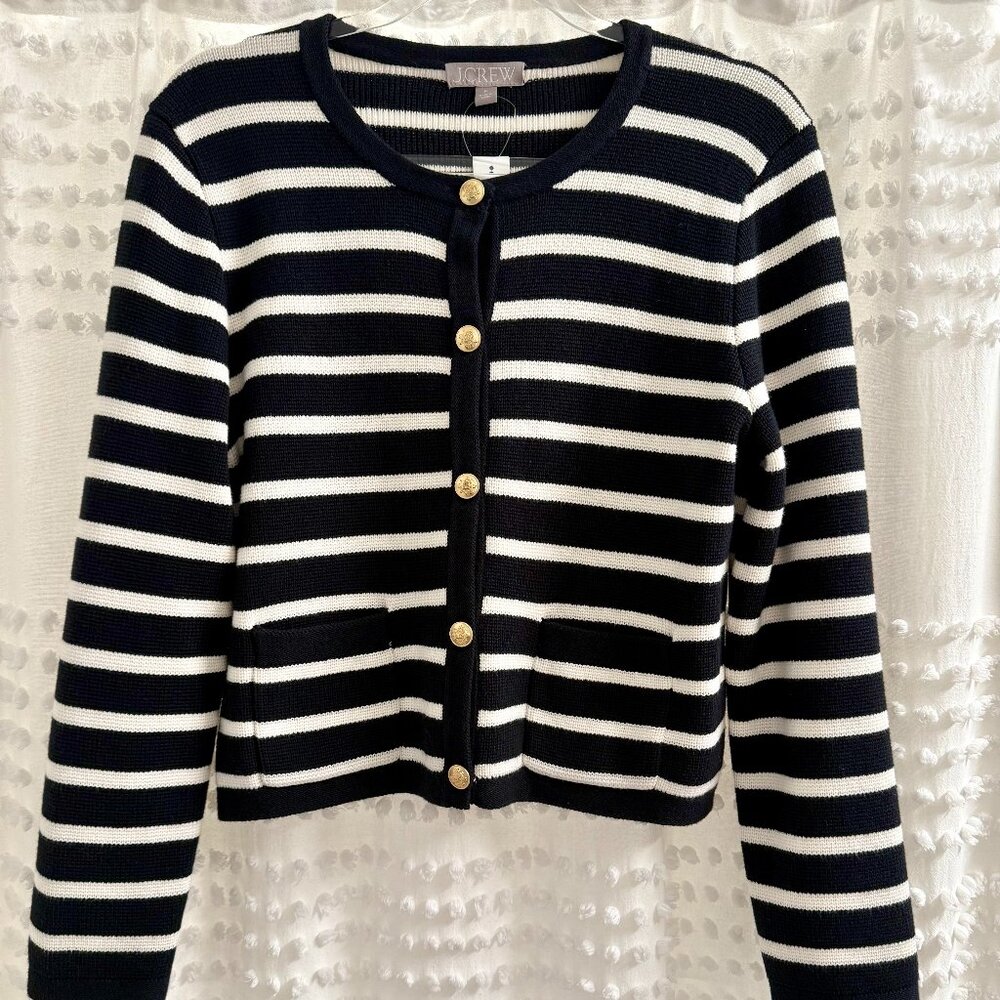 NWT J.Crew Black & Ivory EMILIE SWEATER LADY JACKET